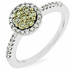 .51CT WHITE & FANCY YELLOW DIAMOND 14KT WHITE GOLD CLUSTER FLOWER HALO FUN RING