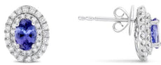 ESTATE LARGE 1.58CT DIAMOND & TANZANITE 18KT WHITE GOLD OVAL HALO STUD EARRINGS