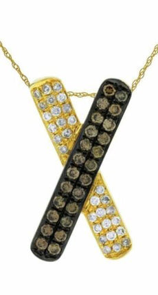 .40CT WHITE & CHOCOLATE FANCY DIAMOND 14KT YELLOW GOLD MULTI ROW X LOVE PENDANT
