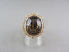 ANTIQUE WIDE 14KT GOLD YELLOW 30.03CT SMOKY TOPAZ & DIAMOND OVAL COCKTAIL RING