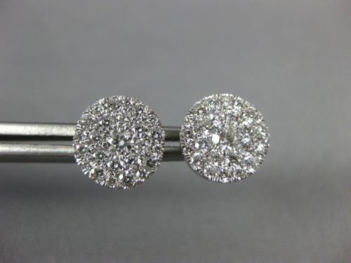 ESTATE LARGE 1.0CT DIAMOND 14KT WHITE GOLD SOLITAIRE HALO CLUSTER STUD EARRINGS