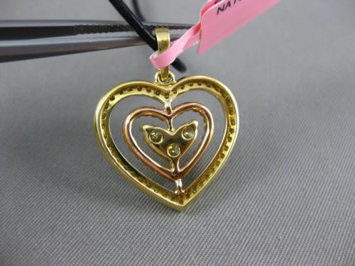ESTATE 1.0CT FANCY YELLOW & PINK DIAMOND 18K 2 TONE GOLD 3D TRIPLE HEART PENDANT
