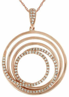 .28CT DIAMOND 14KT ROSE GOLD CIRCLE OF LIFE LOVE KNOT MULTI ROW FLOATING PENDANT