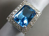 ESTATE EXTRA LARGE 8.17CT DIAMOND & BLUE TOPAZ 14KT WHITE GOLD EMERALD CUT RING