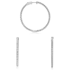 ESTATE 3.01CT DIAMOND 14K WHITE GOLD 3D CLASSIC INSIDE OUT HOOP HANGING EARRINGS