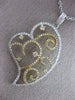 LARGE .76CT DIAMOND 18KT 2 TONE GOLD 3D FILIGREE DOUBLE HEART SWIRL LOVE PENDANT