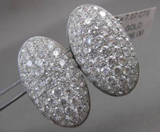 ESTATE LARGE 7.07CTW DIAMOND 18KT WHITE GOLD OVAL FILIGREE PAVE CLIP ON EARRINGS
