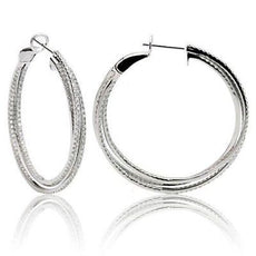 ESTATE LARGE 1.91CT DIAMOND 18KT WHITE GOLD CRISS CROSS INSIDE OUT HOOP EARRINGS