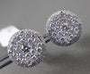 ESTATE LARGE 1.08CT DIAMOND 18KT WHITE GOLD CLUSTER HALO FILIGREE STUD EARRINGS