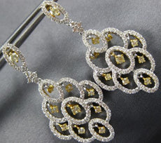 ESTATE LARGE 1.91CT WHITE & FANCY YELLOW DIAMOND 18K 2 TONE GOLD FLOWER EARRINGS