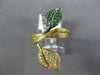 ESTATE LARGE .46CT DIAMOND & AAA TSAVORITE 14KT YELLOW GOLD 3D DOUBLE LEAF RING