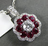 ESTATE 2.4CT DIAMOND & AAA RUBY 18K WHITE GOLD SOLITAIRE FLOWER FLOATING PENDANT