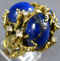 ANTIQUE EXTRA LARGE .36CT DIAMOND & AAA LAPIS 14K YELLOW GOLD 3D NUGGET FUN RING