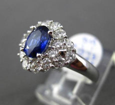 ESTATE LARGE 2.10CT DIAMOND & AAA SAPPHIRE 18KT WHITE GOLD HALO ENGAGEMENT RING