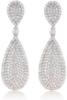 ESTATE EXTRA LARGE 2.30CT DIAMOND 18K WHITE GOLD TEAR DROP PAVE HANGING EARRINGS