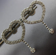 ESTATE 1.44CT DIAMOND 14KT WHITE GOLD 3D OPEN HEART LOVE HANGING EARRINGS #18173