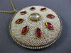 ANTIQUE LARGE 6.0CT DIAMOND AAA RUBY & PEARL ENAMEL 18KT YELLOW GOLD 3D PENDANT