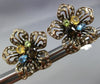 ESTATE 3.45CT DIAMOND & MULTI GEM 14K WHITE & BLACK GOLD FLOWER CLIP ON EARRINGS