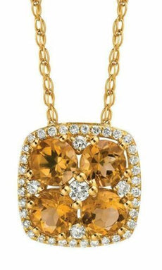 1.28CT DIAMOND & AAA CITRINE 14KT YELLOW GOLD 3D CLUSTER FLOWER SQUARE PENDANT
