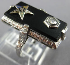 ANTIQUE LARGE .04CT DIAMOND AAA ONYX 14K WHITE GOLD 3D FILIGREE LION RING #26429