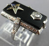 ANTIQUE LARGE .04CT DIAMOND AAA ONYX 14K WHITE GOLD 3D FILIGREE LION RING #26429