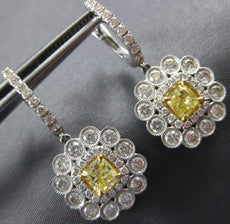 ESTATE LARGE 2.88CT WHITE & FANCY YELLOW DIAMOND 18K 2 TONE GOLD SQUARE EARRINGS