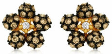 .90CT WHITE & CHOCOLATE FANCY DIAMOND 14K YELLOW GOLD FLOWER STAR STUD EARRINGS