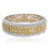 LARGE 18.82CT WHITE & FANCY YELLOW DIAMOND 18KT TWO TONE GOLD 3D BANGLE BRACELET
