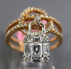 ESTATE WIDE .94CT DIAMOND 18KT WHITE & ROSE GOLD 3D LOVE KNOT LOCK FLOATING RING