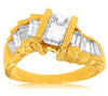 ESTATE 1.73CT BAGUETTE DIAMOND 14KT YELLOW GOLD 3D CLASSIC SWIRL ENGAGEMENT RING