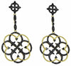 1.0CT BLACK DIAMOND 14K YELLOW GOLD 3D FLOWER FILIGREE MILGRAIN HANGING EARRINGS