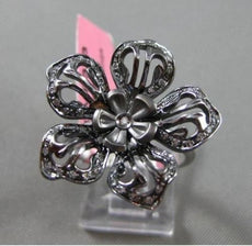 ANTIQUE LARGE .50CT DIAMOND 14KT BLACK & WHITE GOLD 3D FLOWER STAR ETOILE RING