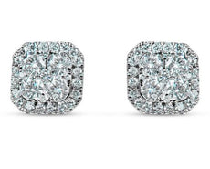ESTATE .86CT DIAMOND 18K WHITE GOLD CLASSIC SQUARE CLUSTER OCTAGON STUD EARRINGS