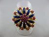 ANTIQUE LARGE 1.20CT AAA RUBY 18KT YELLOW GOLD 3D BLUE ENAMEL OPEN FLOWER RING