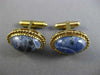 ANTIQUE EXTRA LARGE AAA SODALITE 14K YELLOW GOLD 3D SOLITAIRE OVAL ROPE CUFFLINK
