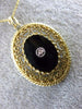 ANTIQUE LARGE OLD MINE DIAMOND & ONYX 14KT TWO TONE GOLD FILIGREE PENDANT #26413