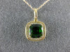 ESTATE 1.48CT DIAMOND & AAA GREEN GARNET 14KT YELLOW GOLD SQUARE HALO PENDANT