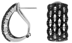 ESTATE WIDE 2.15CT WHITE & BLACK DIAMOND 14KT WHITE GOLD ETOILE CLIP ON EARRINGS