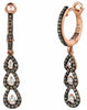 .64CT WHITE & CHOCOLATE FANCY DIAMOND 14KT ROSE GOLD TEAR DROP HANGING EARRINGS