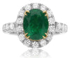 ESTATE LARGE 4.34CT DIAMOND & AAA EMERALD 14K TWO TONE GOLD OVAL ENGAGEMENT RING