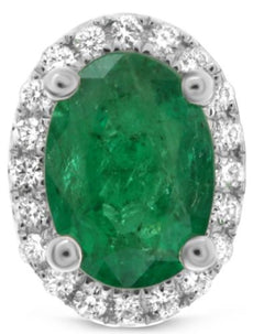 ESTATE 1.50CT DIAMOND & AAA EMERALD 18KT WHITE GOLD 3D OVAL HALO STUD EARRINGS
