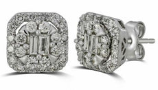 ESTATE .73CT DIAMOND 14KT WHITE GOLD 3D CLUSTER SQUARE OCTAGON STUD EARRINGS
