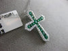 ESTATE .64CT DIAMOND & AAA EMERALD 14KT WHITE GOLD 3D HALO ETOILE CROSS PENDANT