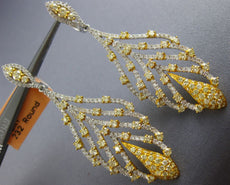 ESTATE LARGE 3.45CT WHITE & FANCY YELLOW DIAMOND 18KT 2 TONE GOLD LEAF EARRINGS