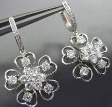 ESTATE LARGE 2.51CT DIAMOND 18KT WHITE GOLD MULTI HEART FLOWER HANGING EARRINGS