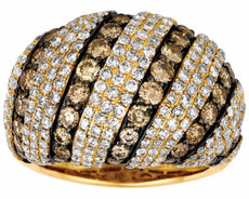 LARGE 3.75CT WHITE & CHOCOLATE FANCY DIAMOND 14K YELLOW GOLD 3D ANNIVERSARY RING