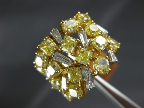 ESTATE EXTRA LARGE 5.78CT WHITE & FANCY YELLOW DIAMOND 18K TWO TONE GOLD 3D RING