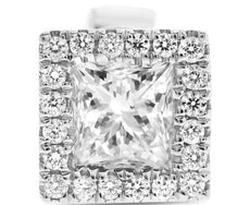 ESTATE .79CT DIAMOND 18KT WHITE GOLD ROUND & PRINCESS HALO SQUARE STUD EARRINGS
