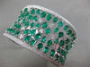 LARGE 24.73CT DIAMOND & AAA COLOMBIAN EMERALD 18KT WHITE GOLD 3D BANGLE BRACELET