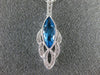 ESTATE 1.36CT DIAMOND & AAA BLUE TOPAZ 14KT WHITE GOLD 3D TEAR DROP LEAF PENDANT